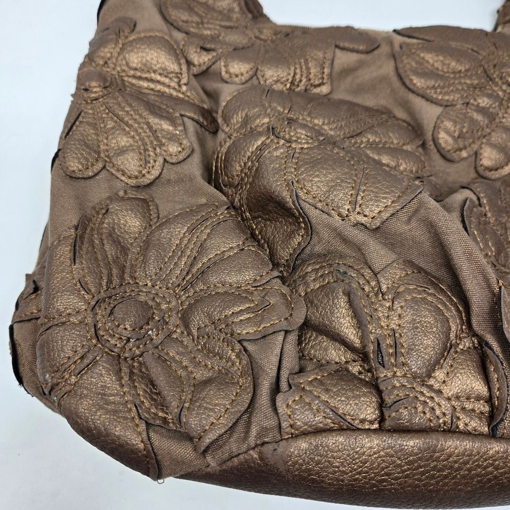 BIG BUDDHA Hibiscus Canvas Shoulder Tote Bag Bronze Tan Neutral Floral Y2K Boho - Picture 2 of 16